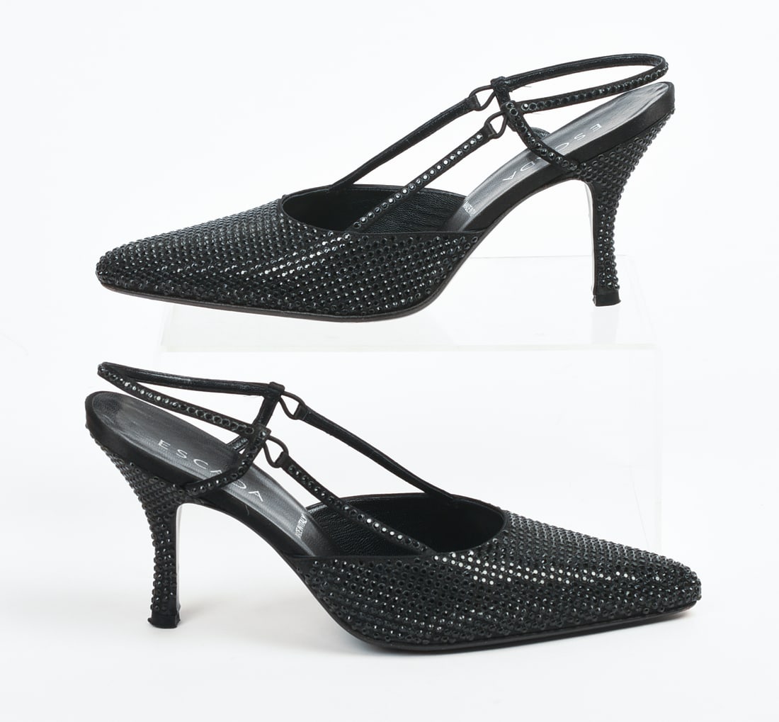 Escada Black Rhinestone Heels. - 2