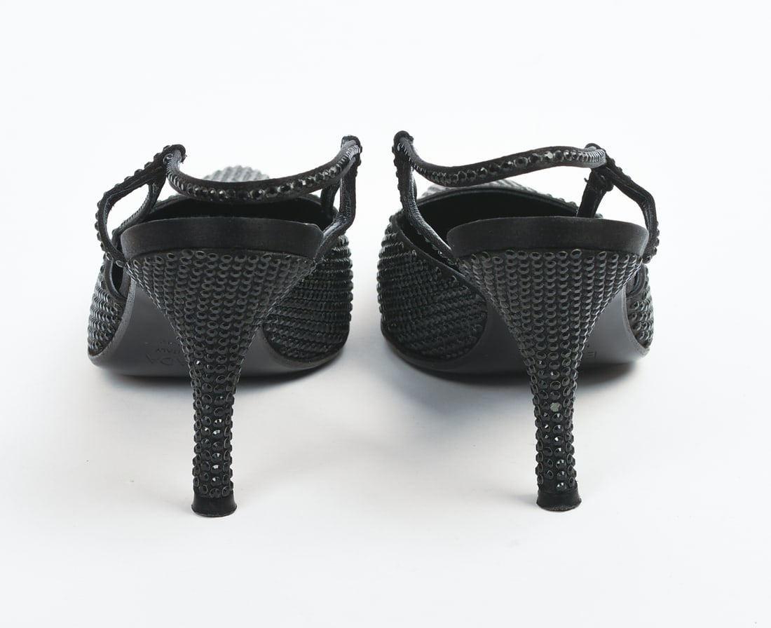 Escada Black Rhinestone Heels. - 4