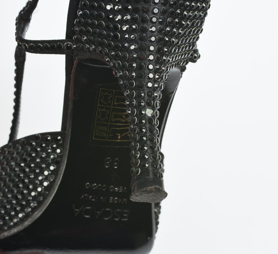 Escada Black Rhinestone Heels. - 5