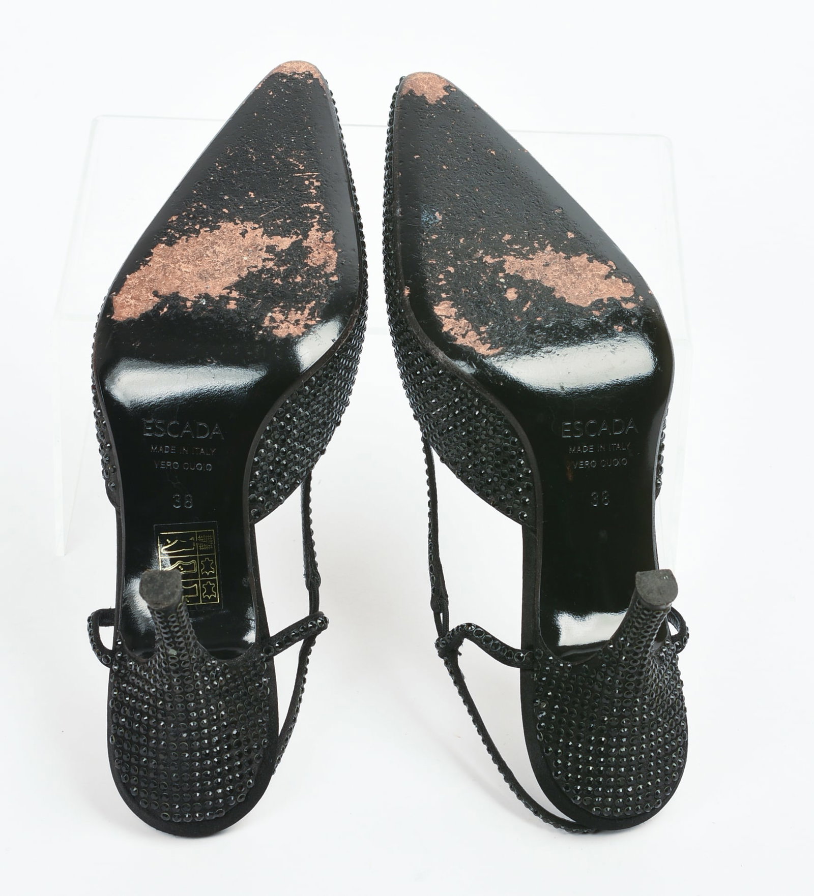 Escada Black Rhinestone Heels. - 6