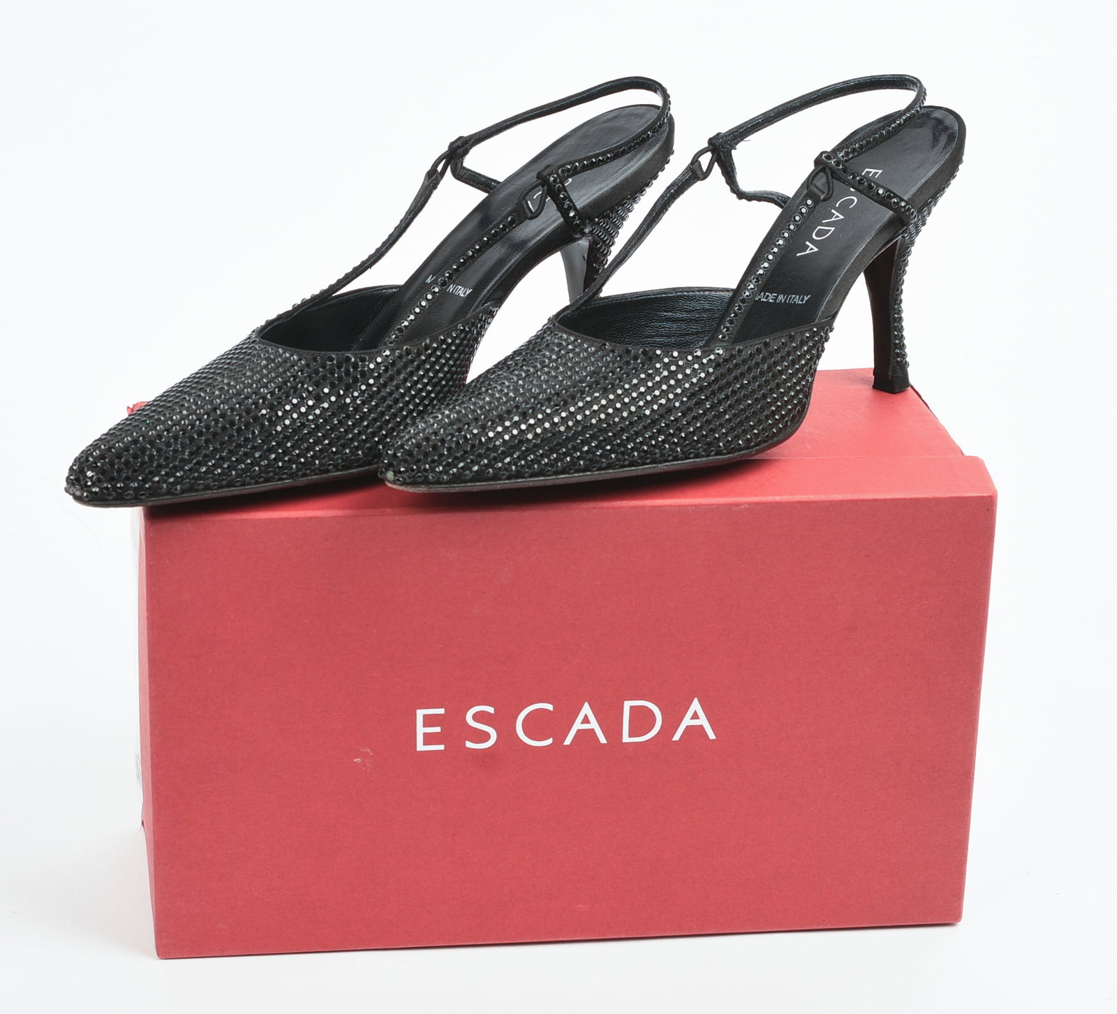 Escada Black Rhinestone Heels. - 7