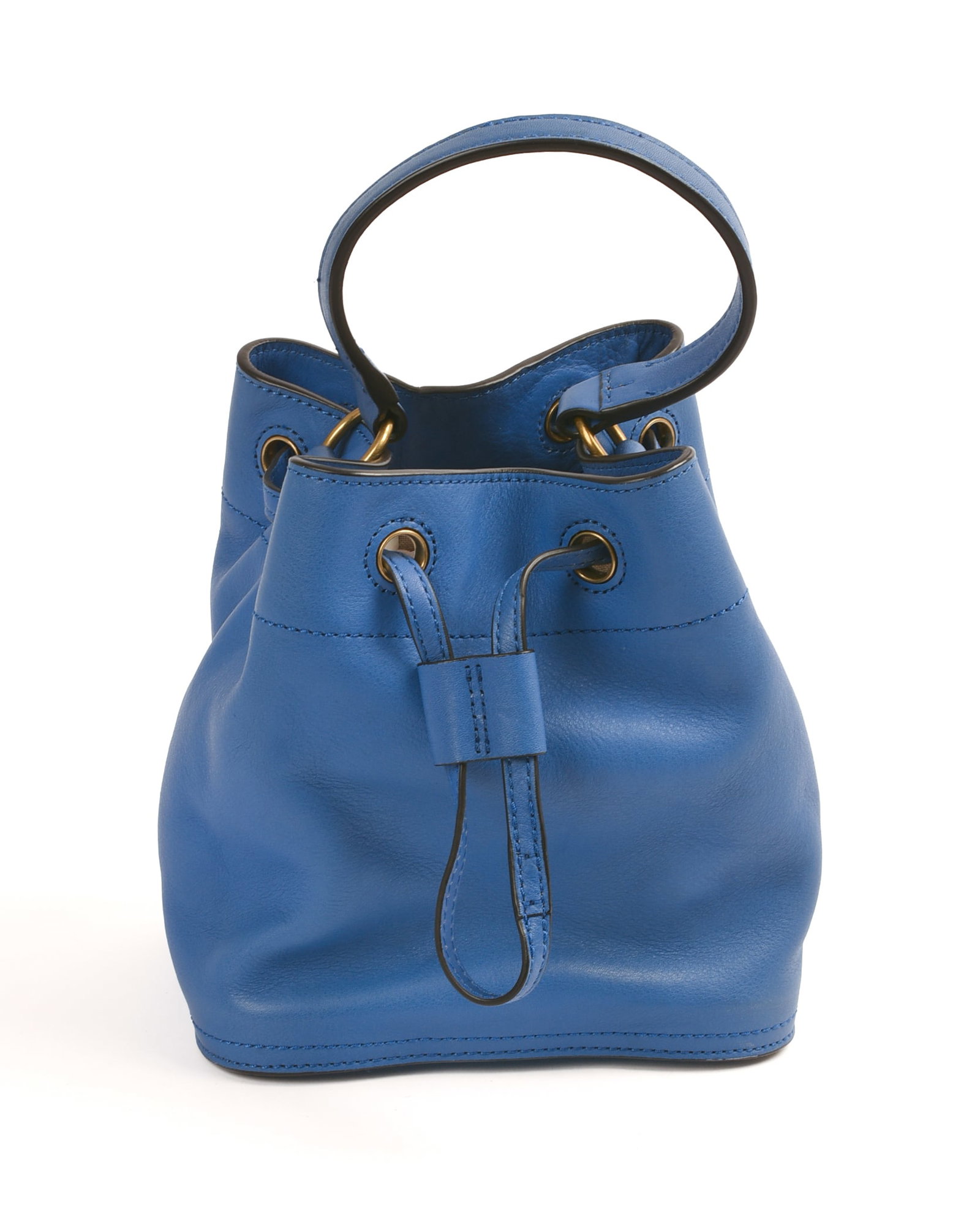Tory Burch Blue Leather Bucket Bag.: Like new condition, height 8 inches.