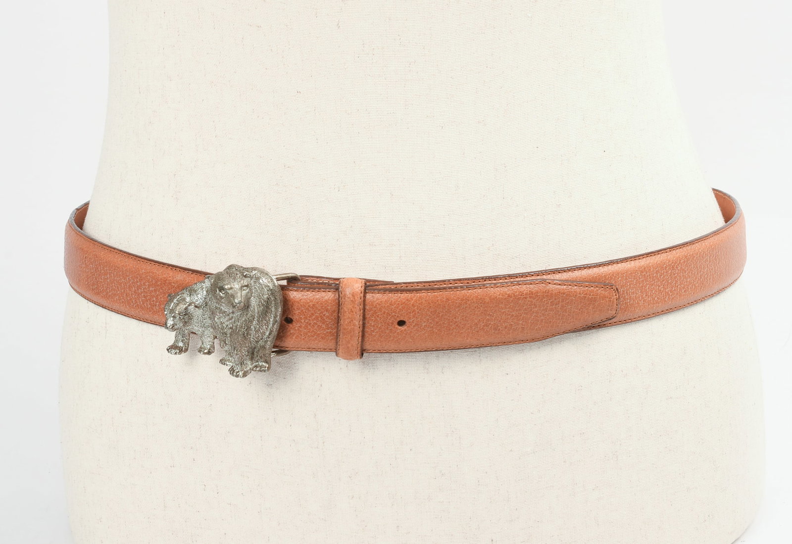 Wathne Leather Belt With Bear Buckle.: Length 46 inches.