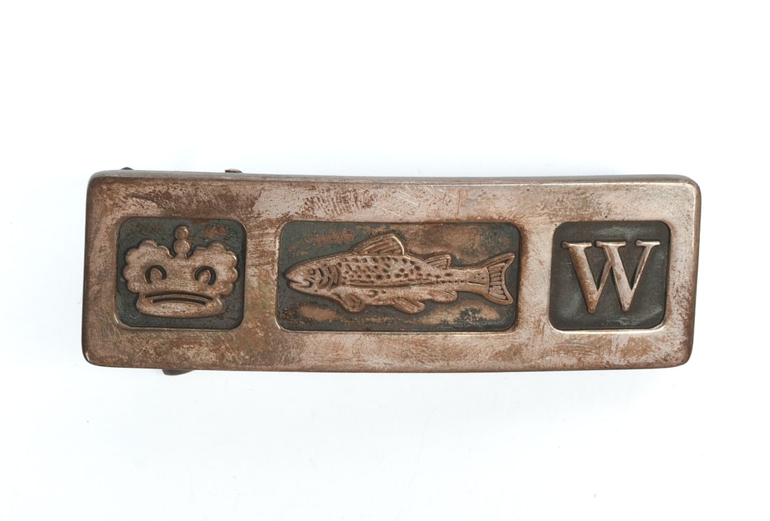 Belt Buckle with Fish.: 1 x 3 inches. Bucklet bent.