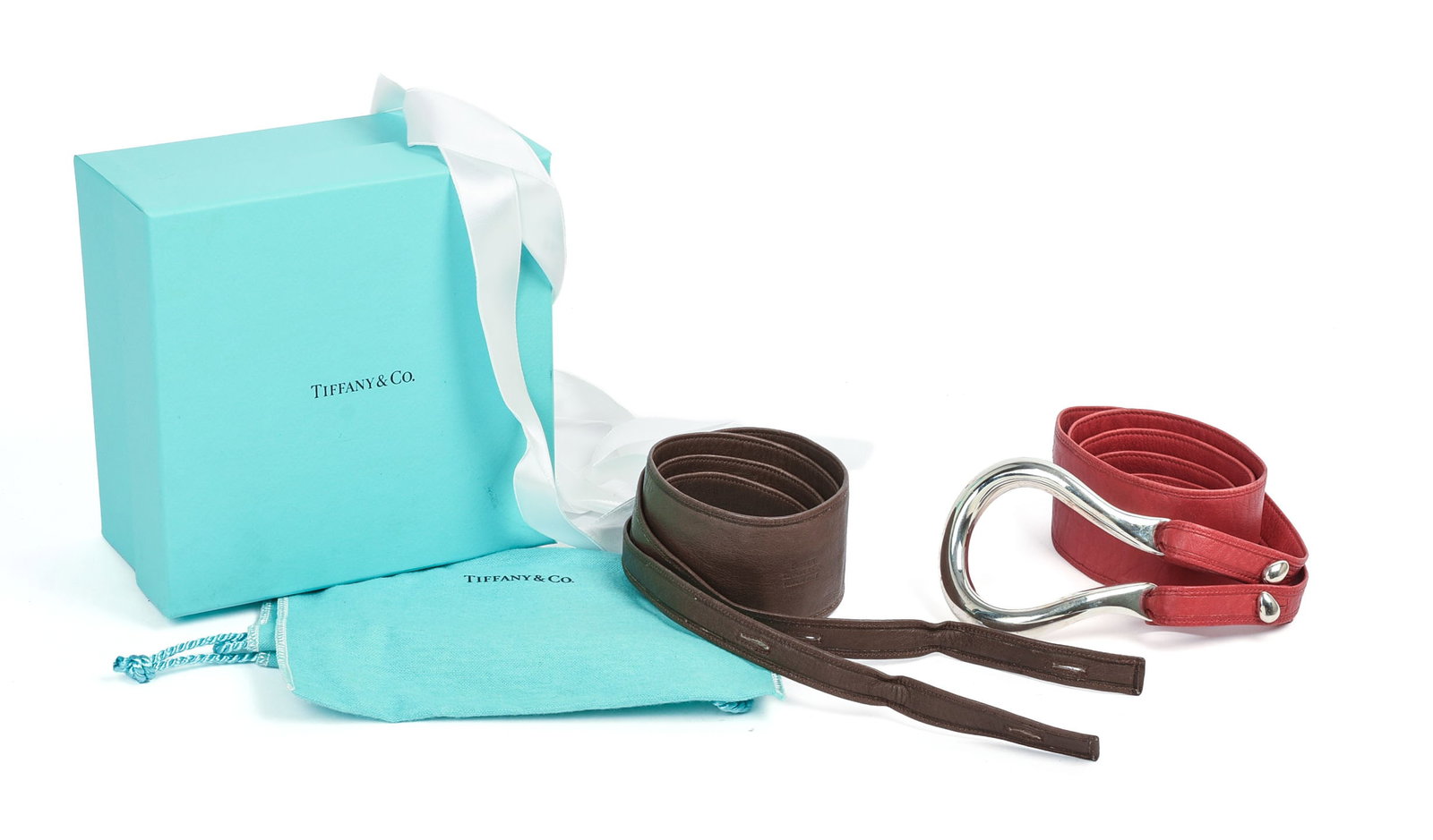 Elsa Peretti for Tiffany & Co. Sterling Silver Belt Buckle and Red Leather Belt. (1 of 8)