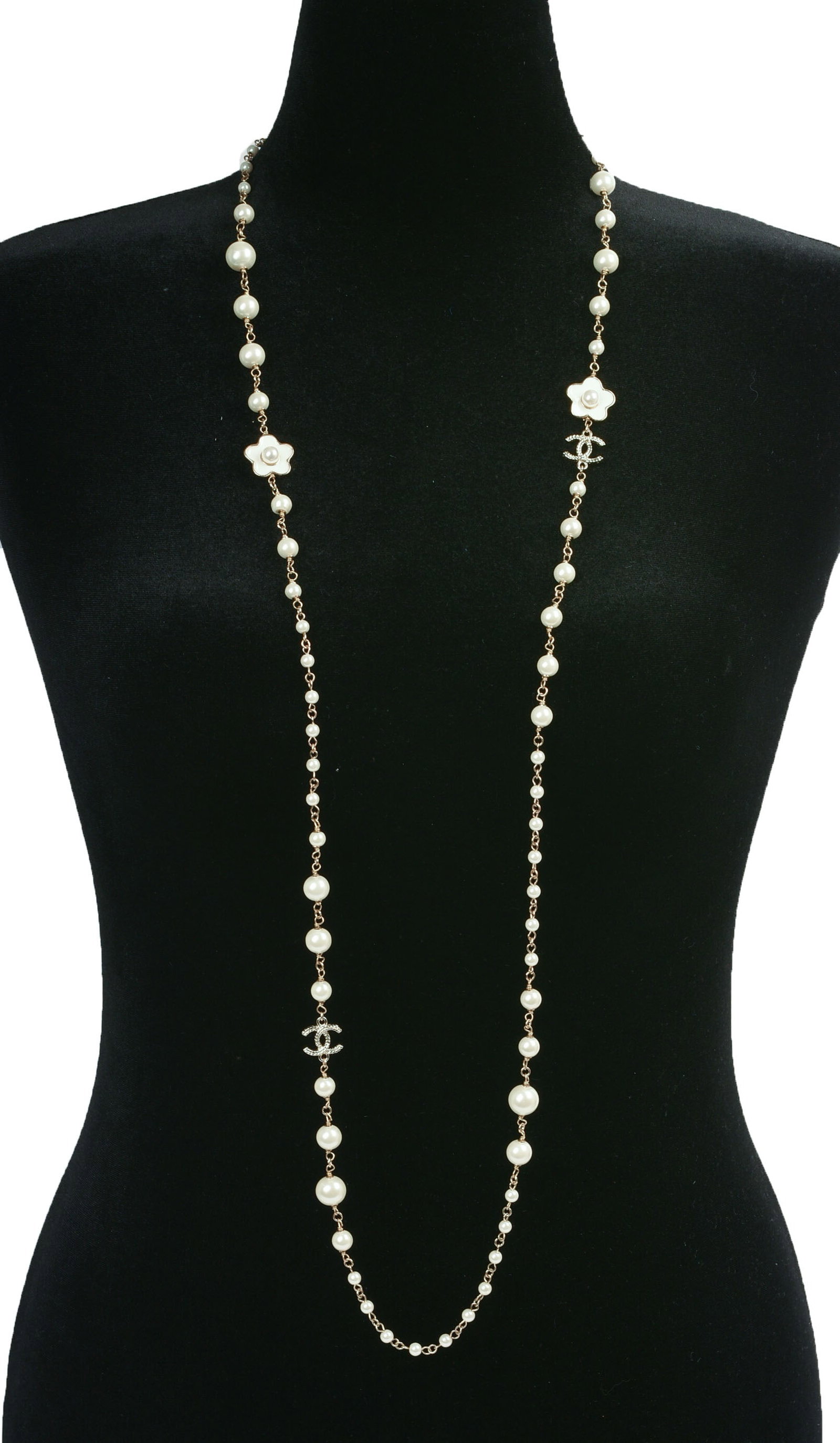 Chanel Pearl Necklace.: Faux pearls. Length 48 inches, good condition. 