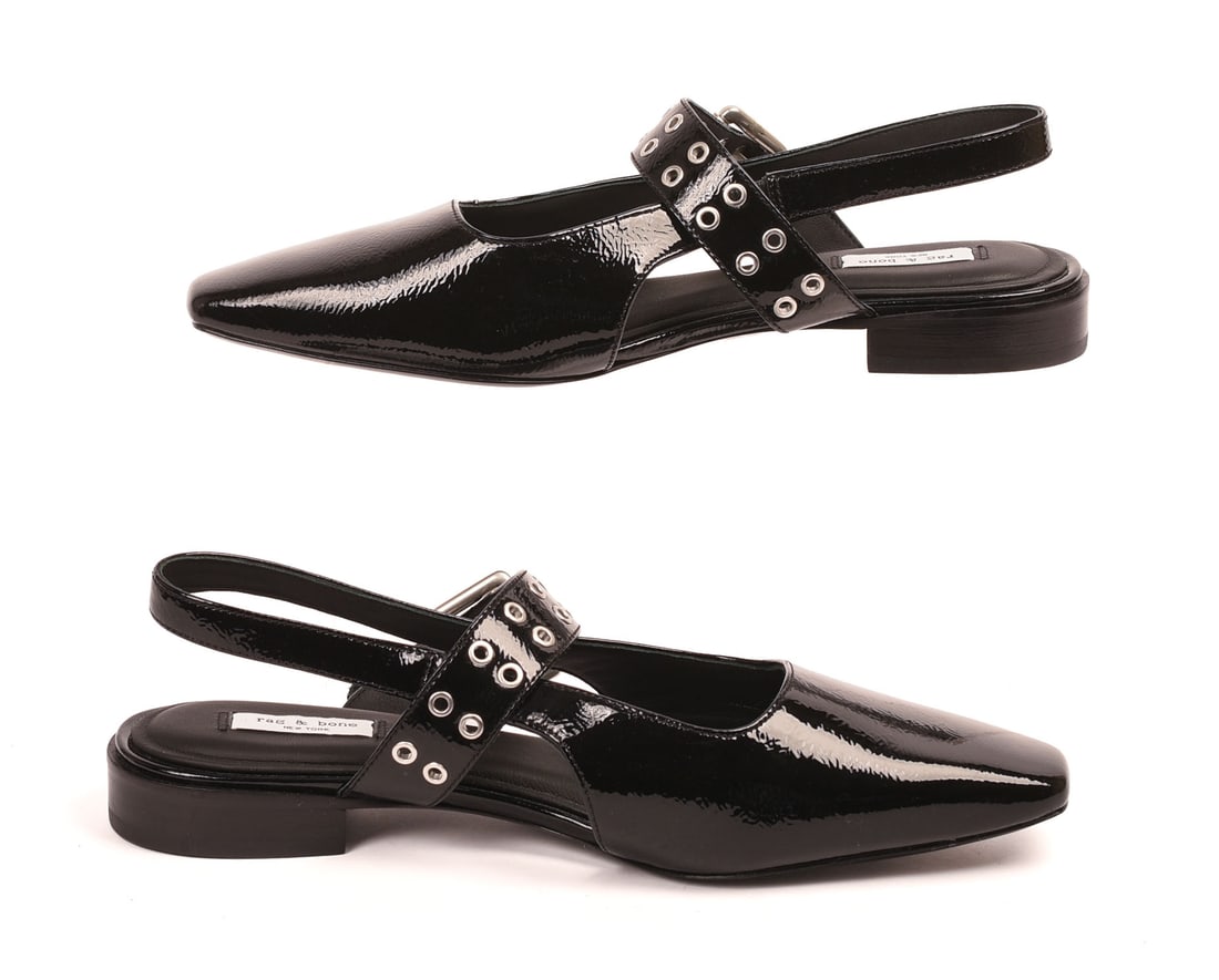 Gucci Logo Slides, Size 38.5.: Together with a pair of Rag & Bone patent leather shoes, size 38.