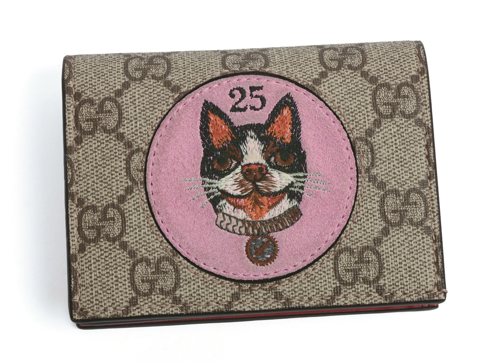 Gucci Leather Wallet with Cat.: 3.5 x 4.25 inches. New in box.