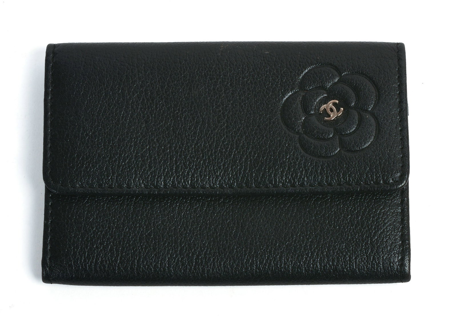 Chanel Leather Wallet.: 3 x 4.5 inches. In box.