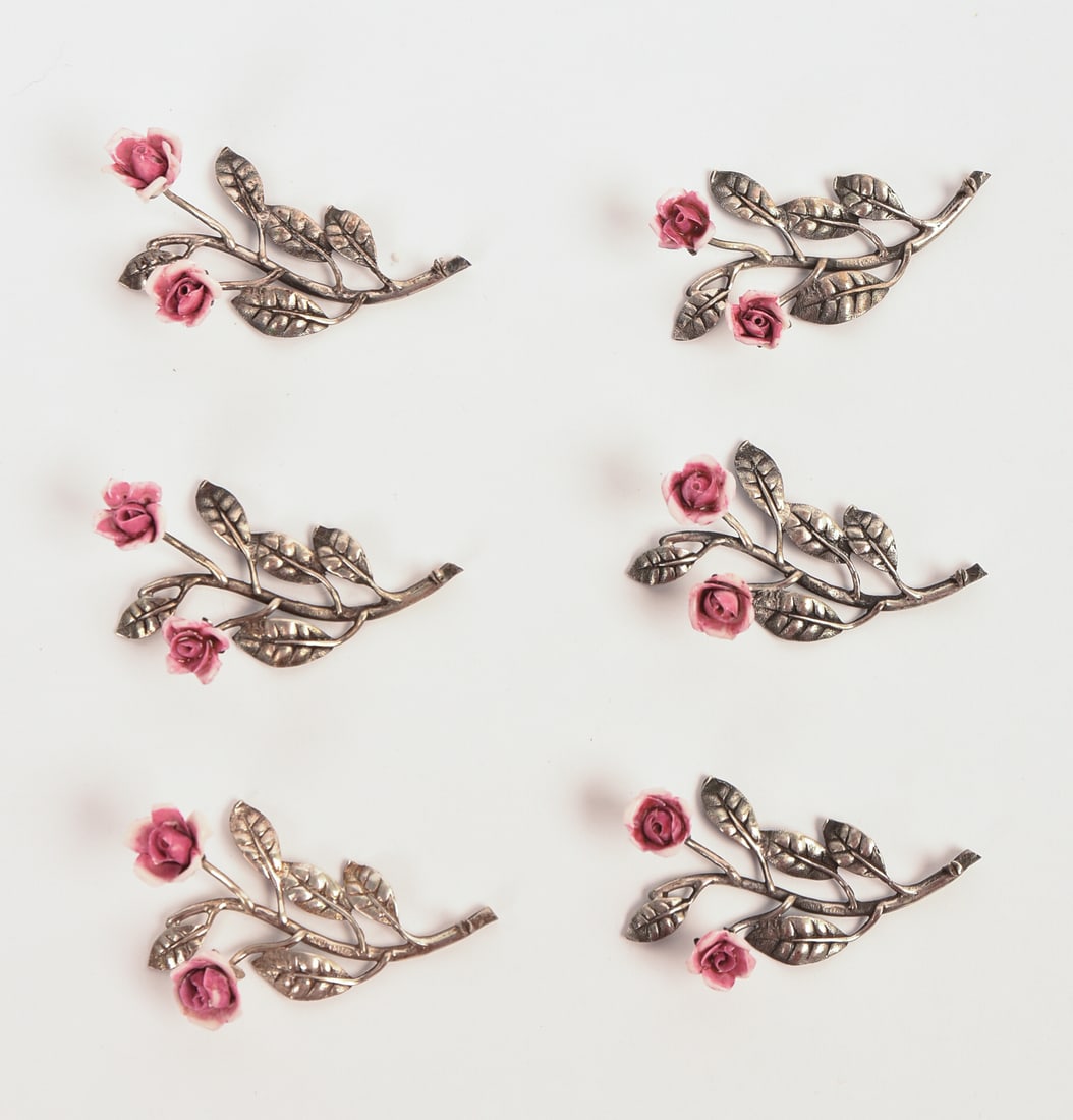 Six Argento 800 Silver and Porcelain Place Card Holders. (1 of 5)