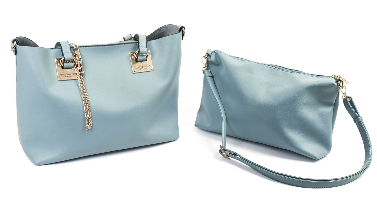 Andrew Marc Blue Leather Tote Bag and Purse.: Tote 10 x 15 inches. Both in good condition.