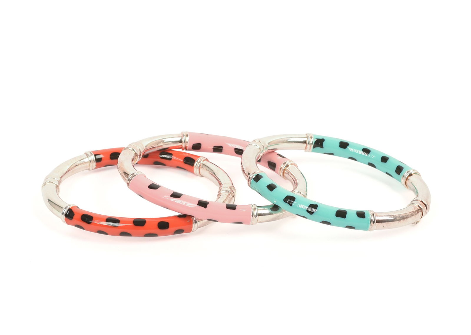 Three Milor Italian Sterling and Enamel Bracelets.: Diameter 2.25 inches, 1.85 oz total weight.