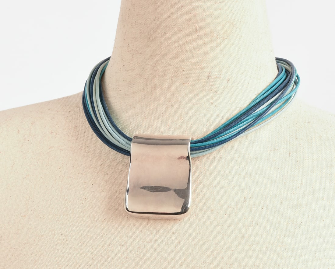 Sterling Pendant Necklace.: Chain 13 inches, pendant 2 x 1.75 inches. 44 grams.