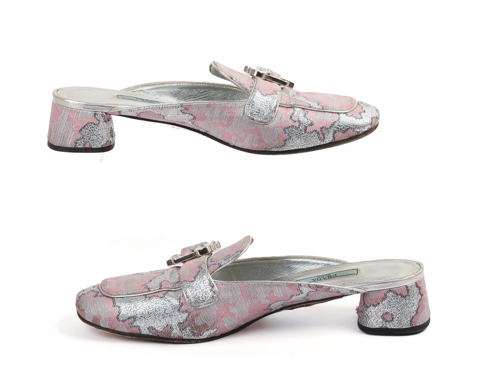 Prada Brocade and Rhinestone Mules, Size 37.5.: Very good condition.