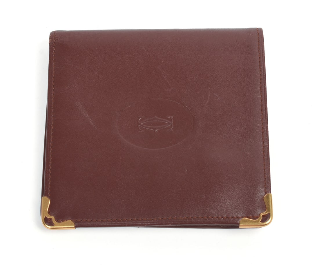 Cartier Burgundy Leather Wallet.: 4 x 4 inches.