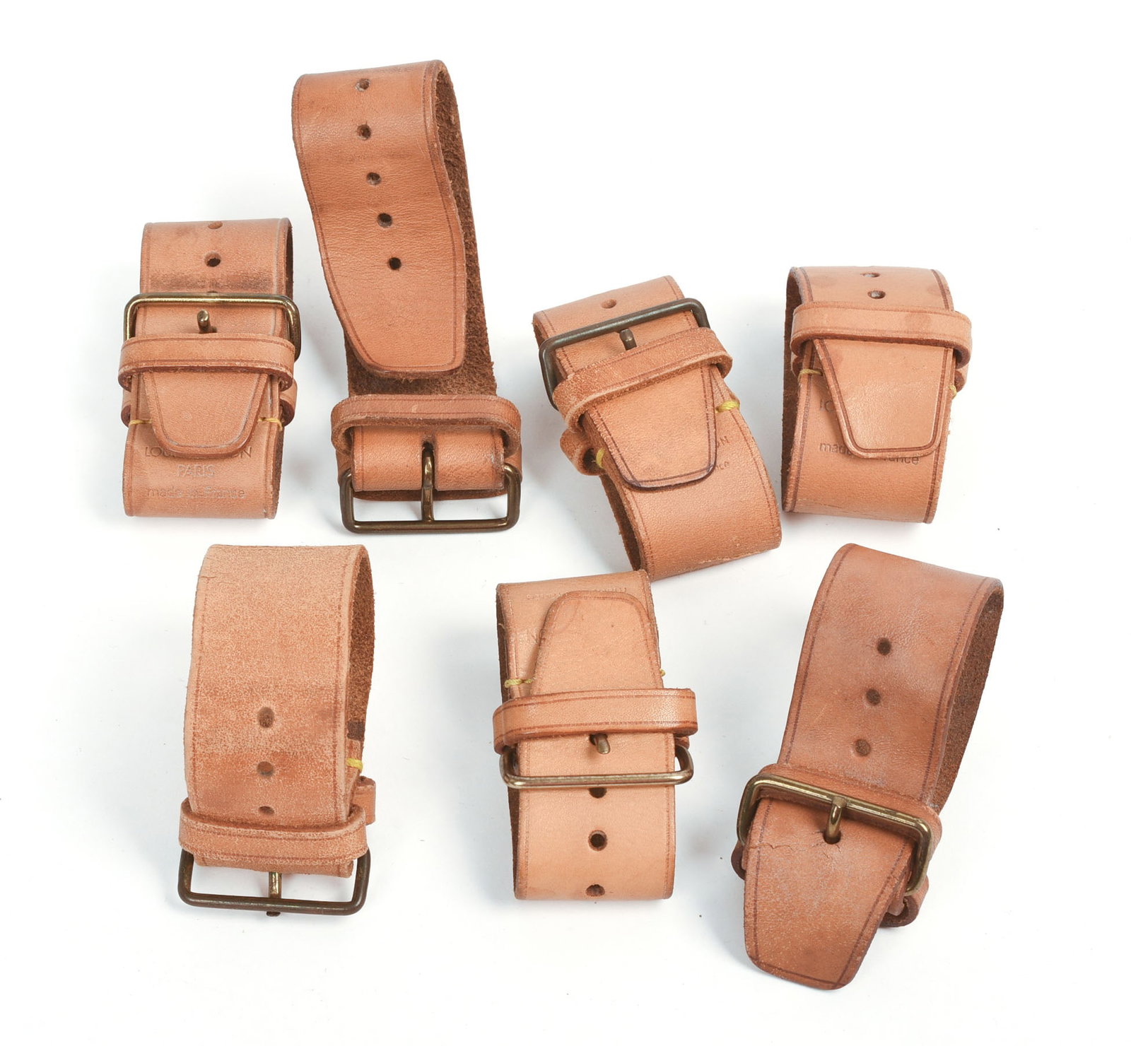 Seven Louis Vuitton Travel Bag Straps.: Length 7 inches, some with minor damage.