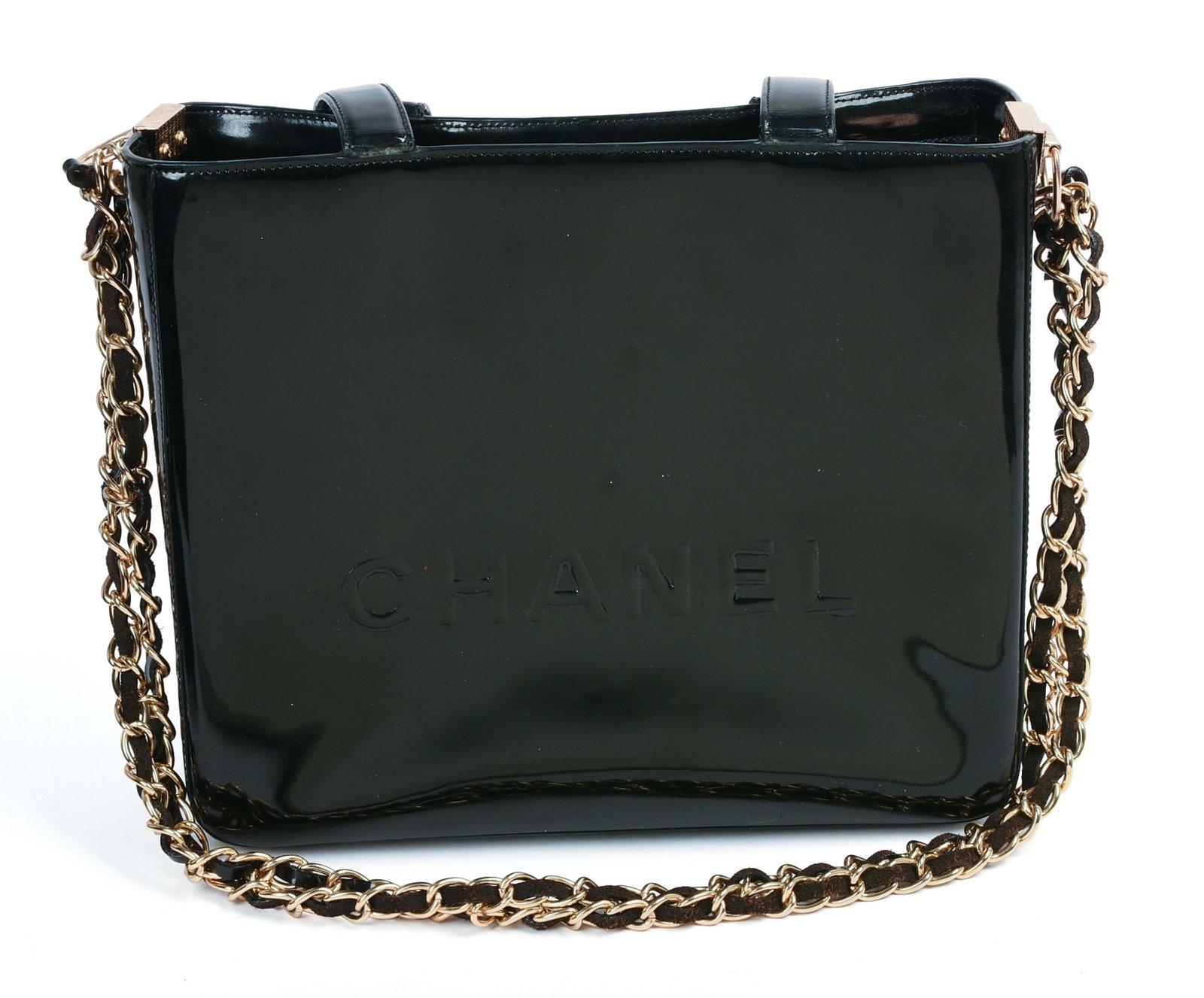 Karl Lagerfeld for Chanel Patent Leather Bag.: 2000 - 2002, 8.5 x 10 x 3 inches. Replaced strap.