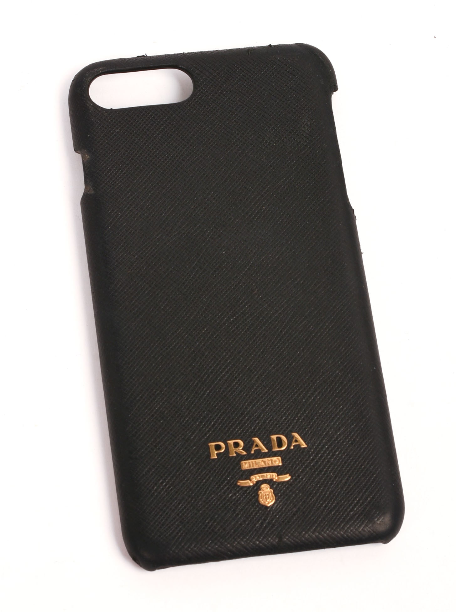 Prada Black Saffiano iPhone Case.: 6.5 x 3 inches