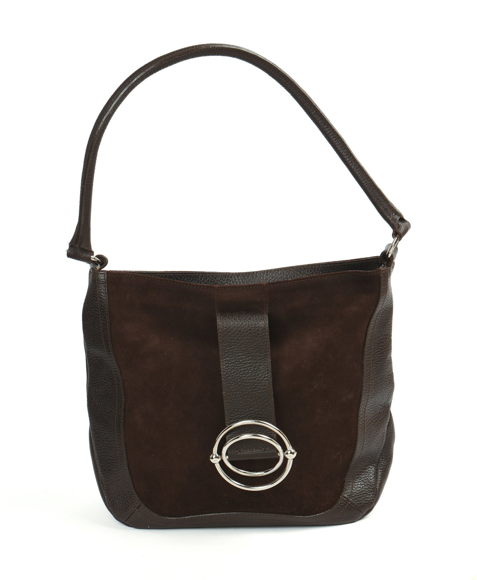 Furla Suede and Leather Shoulder Bag.: 8 x 12 x 4 inches.