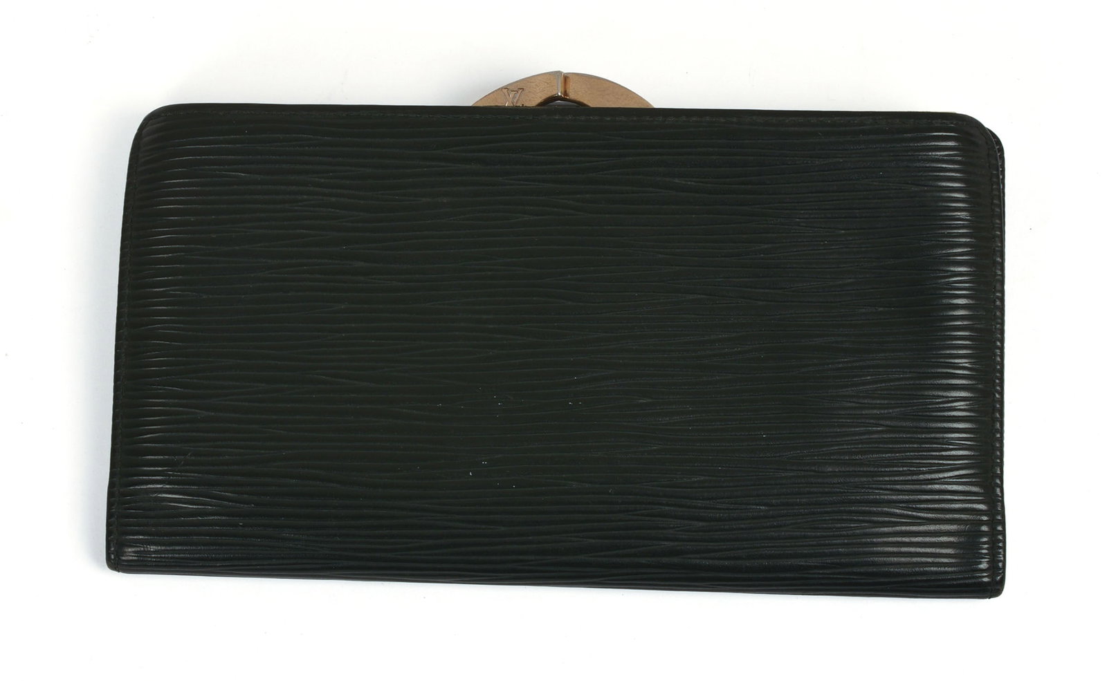 Louis Vuitton Black Epi Kiss Wallet.: 7 x 4 inches. Date code MI0070, July 2000, France.
