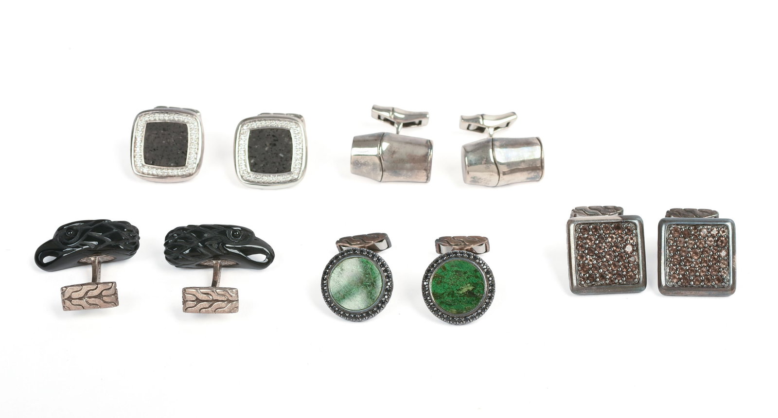Five Pairs of John Hardy Sterling Silver Cufflinks.: New, some tarnish.