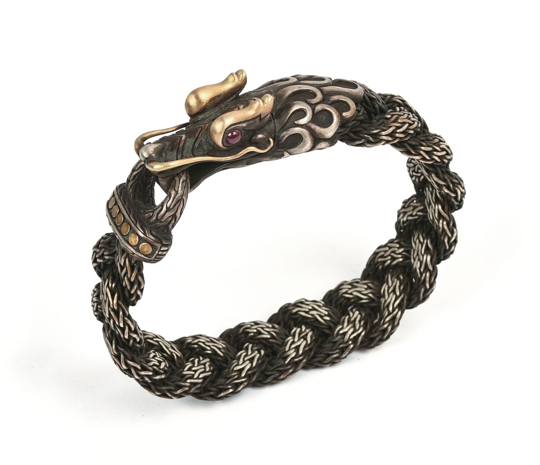 John Hardy Legends Naga Station Bracelet in Silver and 18K Gold.: Diameter 2.5 inches, 134 grams.