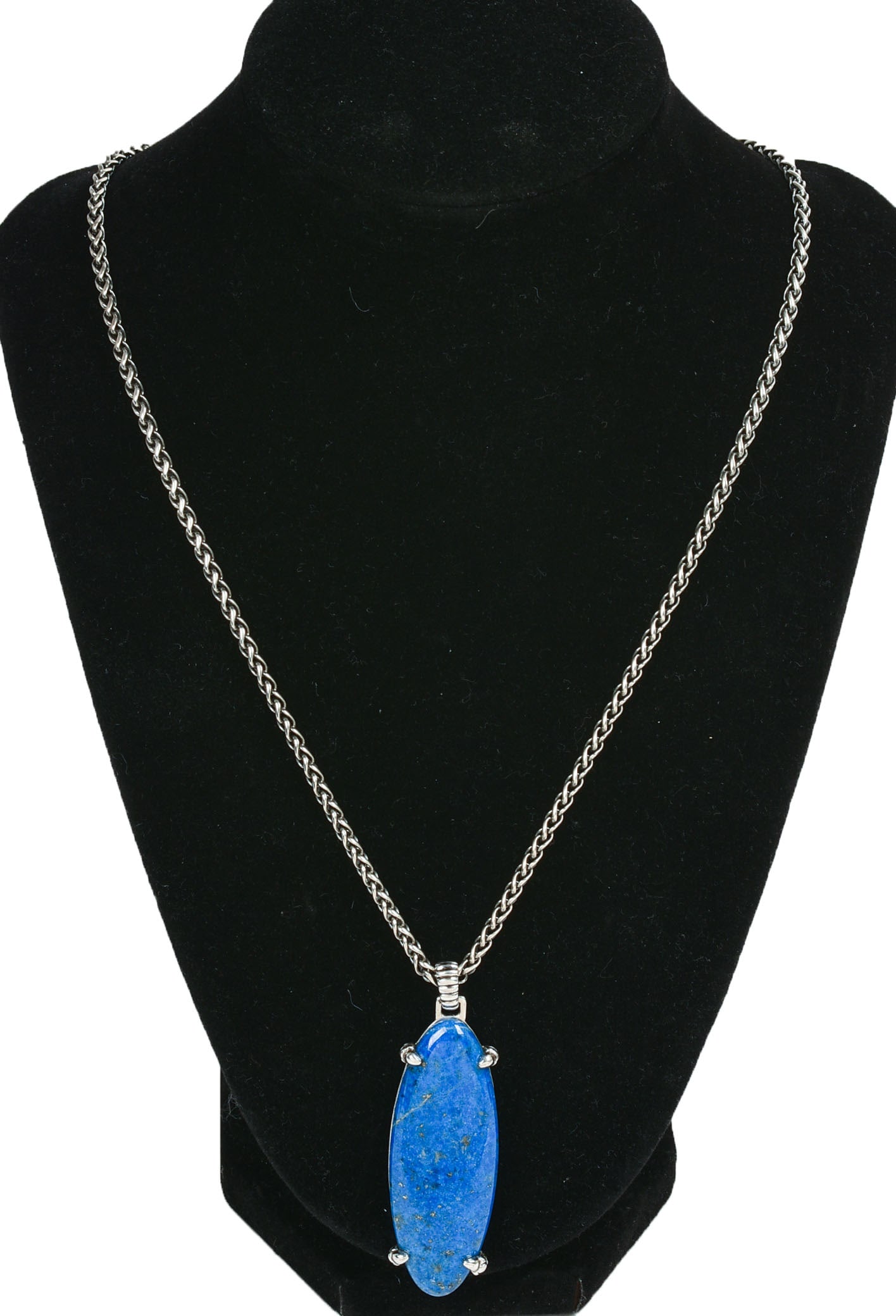 Jan Leslie Sterling Pendant Necklace.: 2 x .5 inches, chain 18 inches.