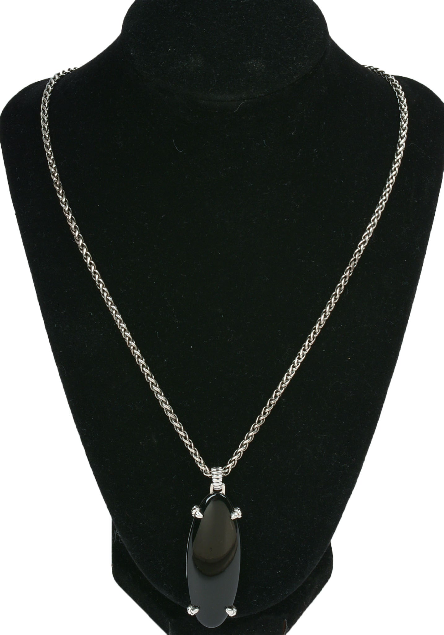 Jan Leslie Sterling Pendant Necklace.: 2 x .5 inches, chain 18 inches.