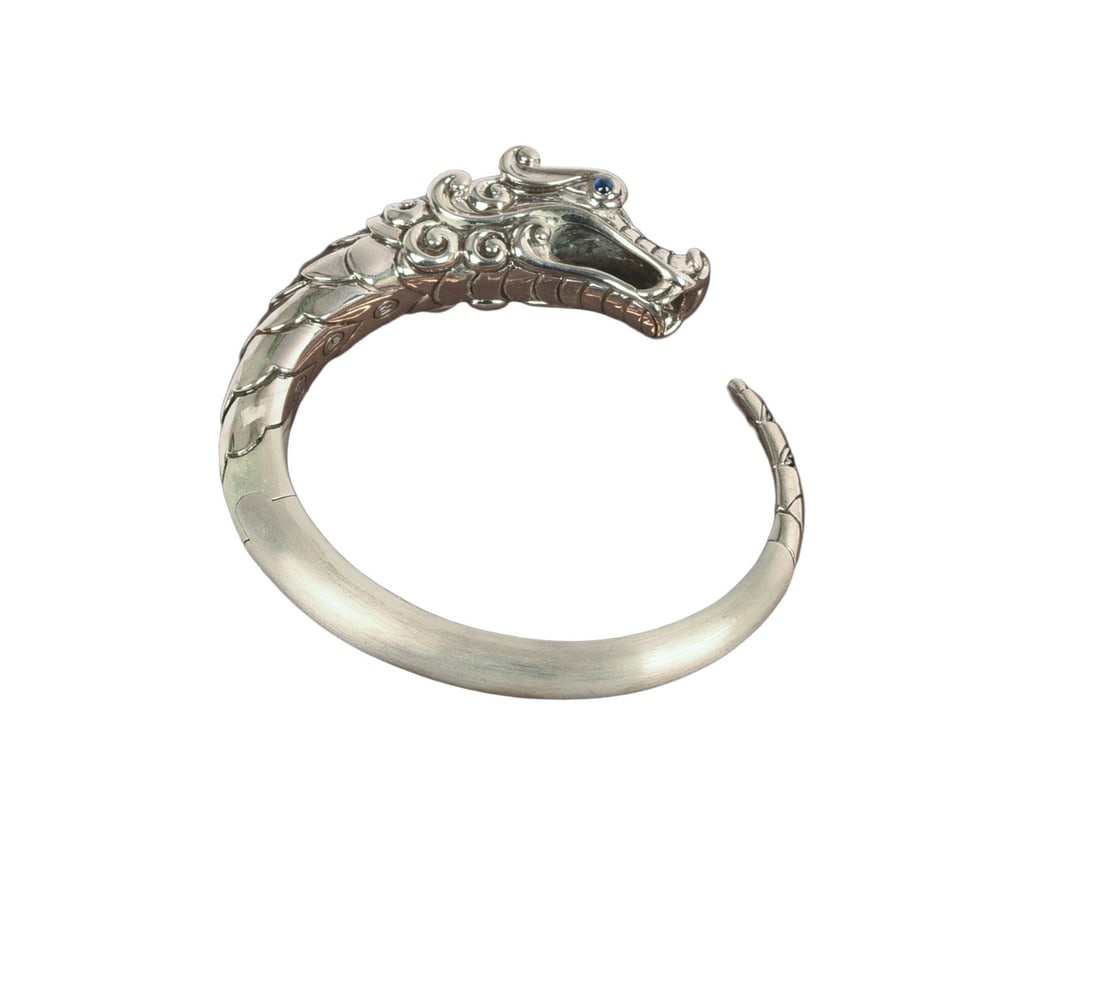 John Hardy Sterling Silver Naga Bracelet.: Diameter 2.5 inches, 62 grams.