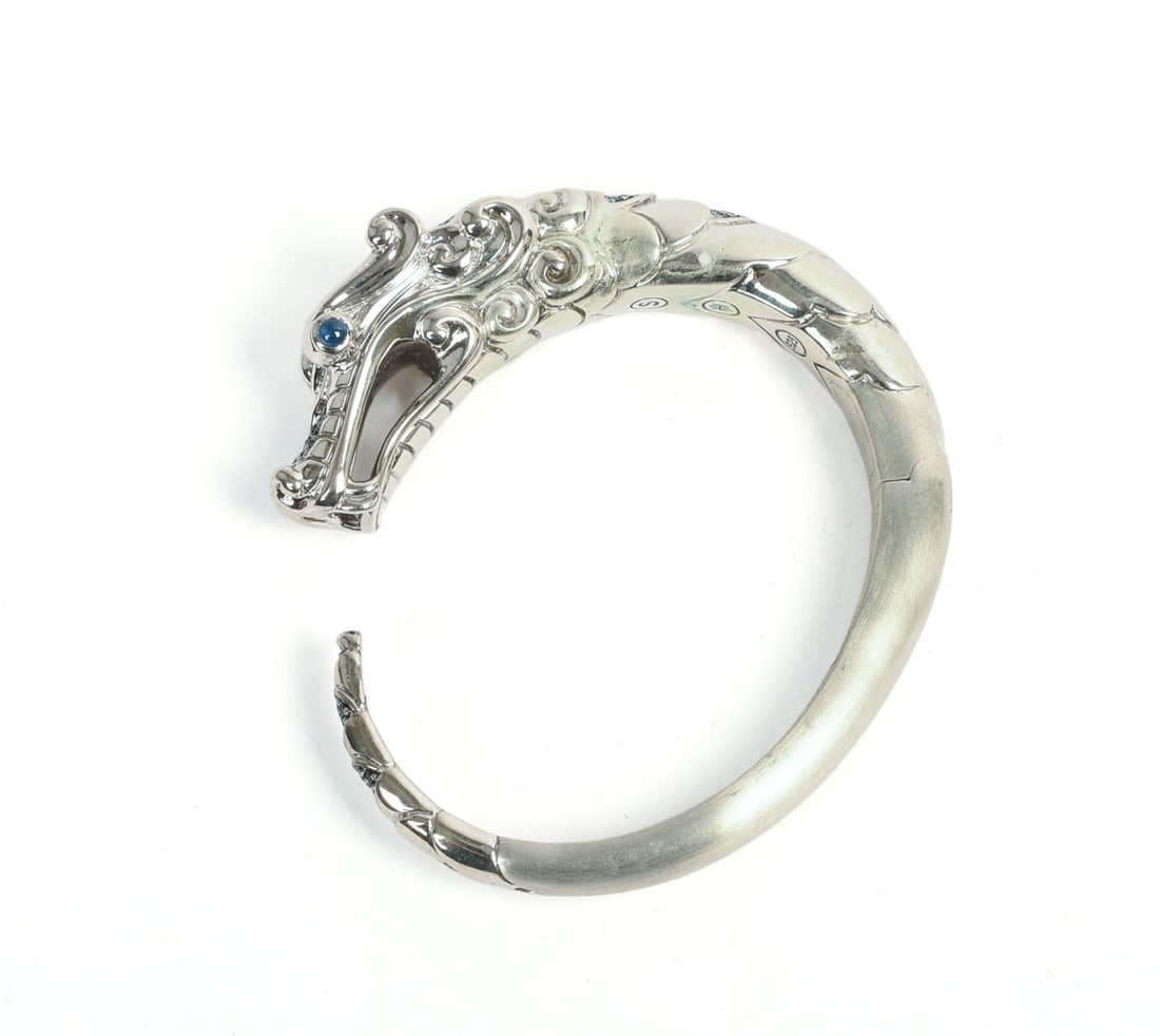 John Hardy Sterling Silver Naga Bracelet.: Diameter 2.5 inches, 62 grams.