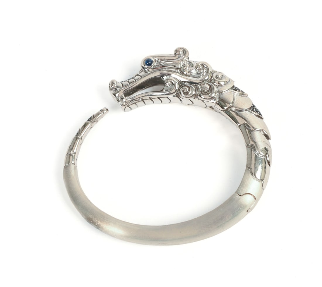 John Hardy Sterling Silver Naga Bracelet.: Diameter 2.5 inches, 62 grams.