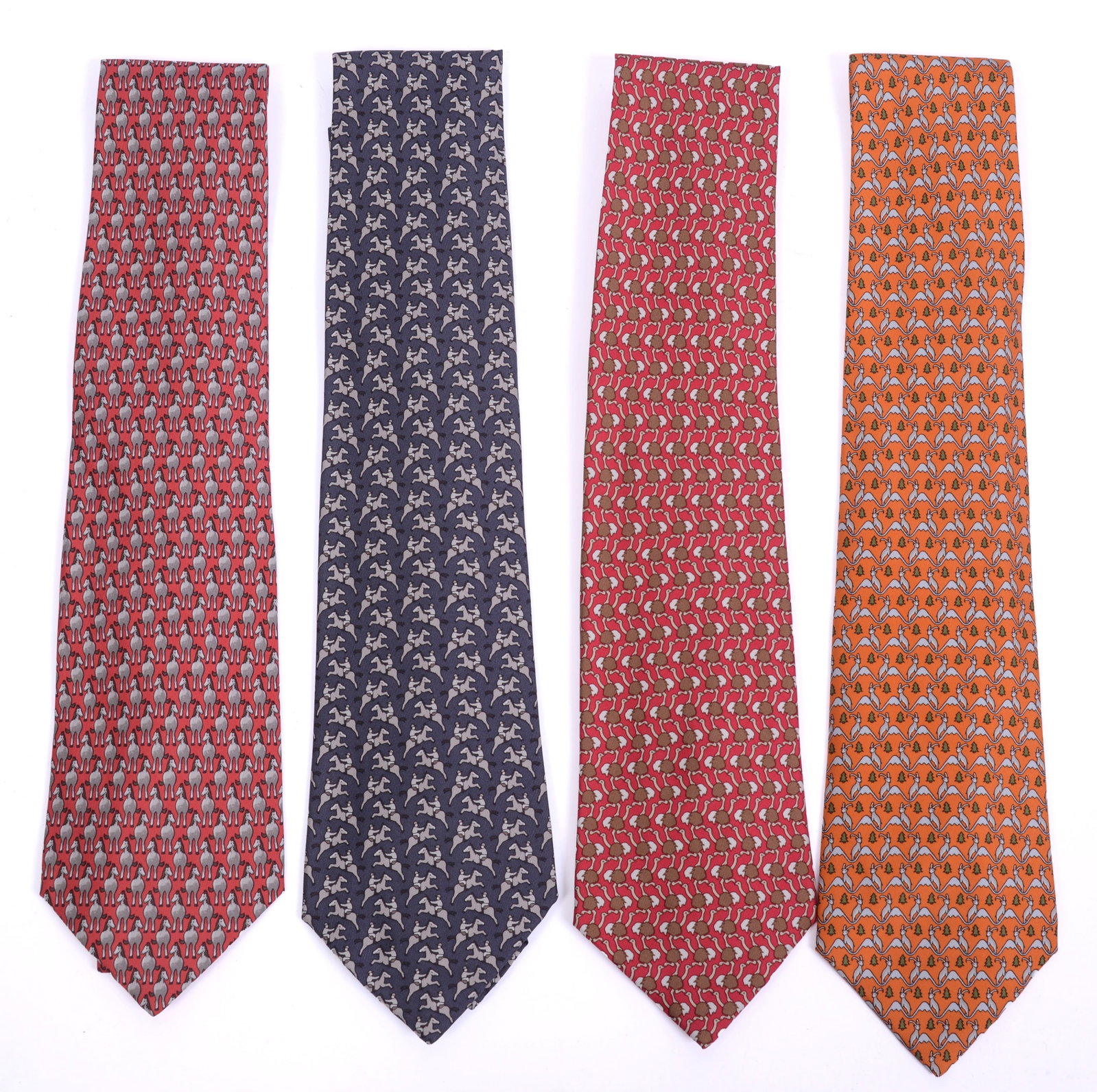 Four Hermes Silk Neckties.: Excellent Condition.