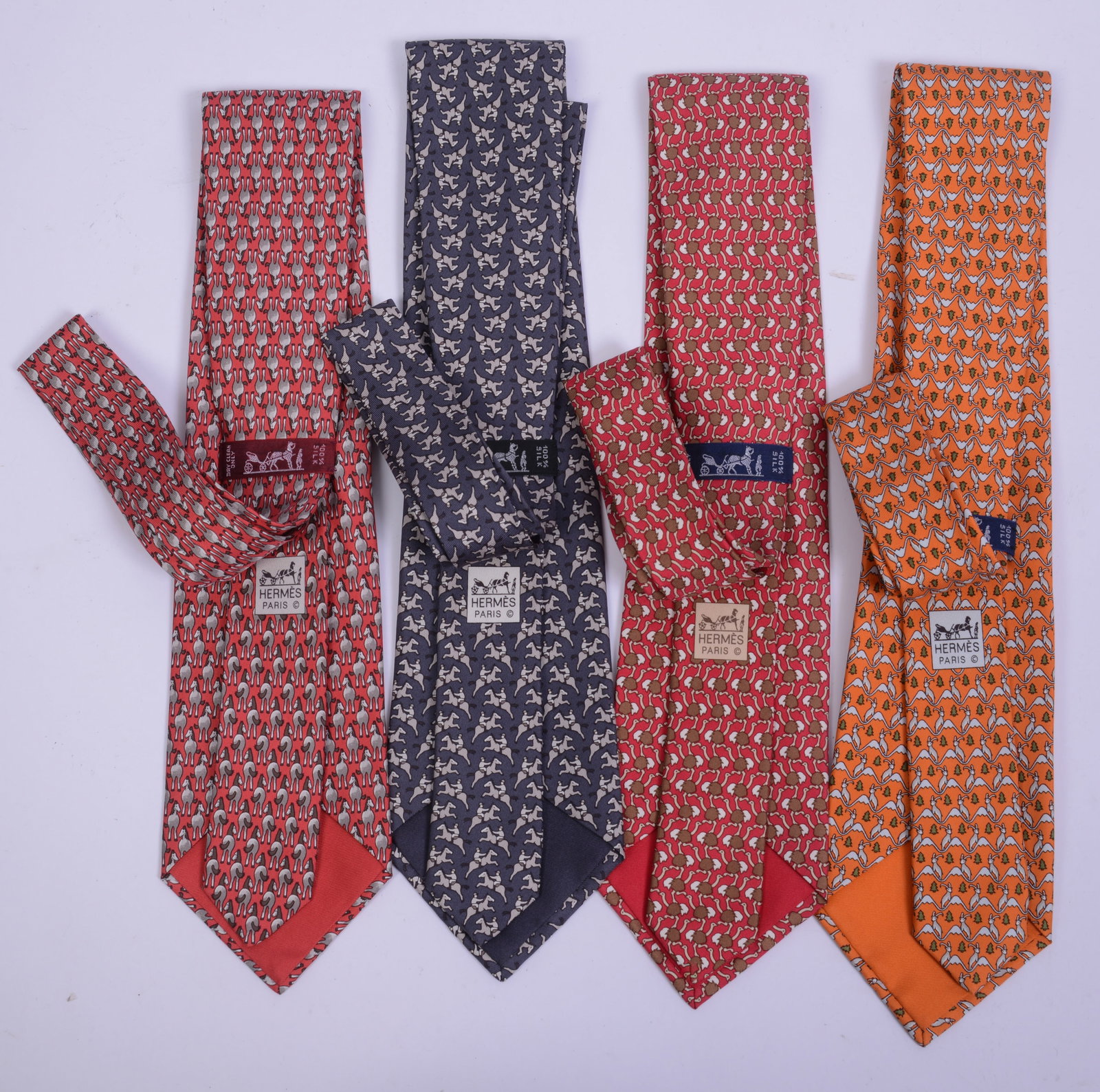 Four Hermes Silk Neckties. - 2