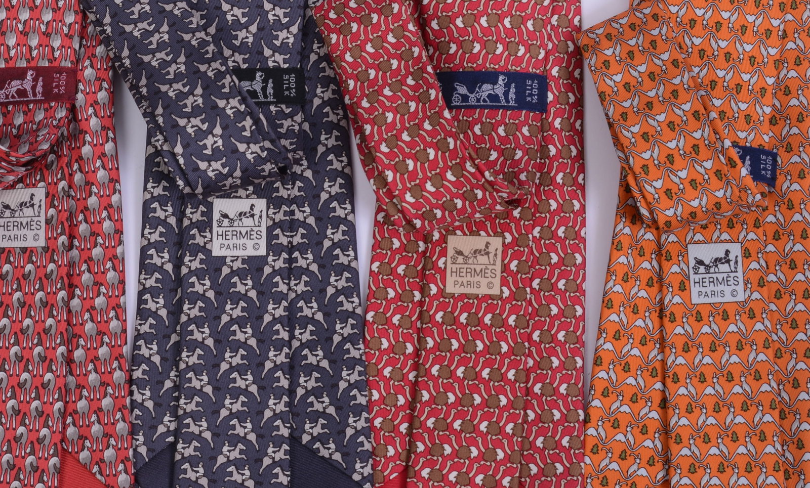 Four Hermes Silk Neckties. - 3