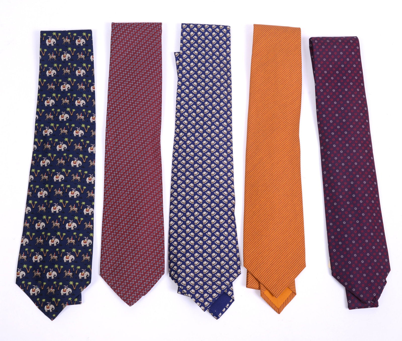 Five Hermes Silk Neckties.: Excellent Condition.