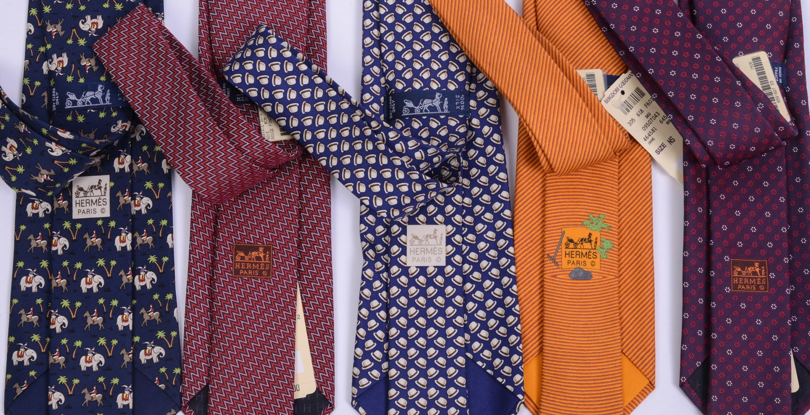 Five Hermes Silk Neckties. - 2