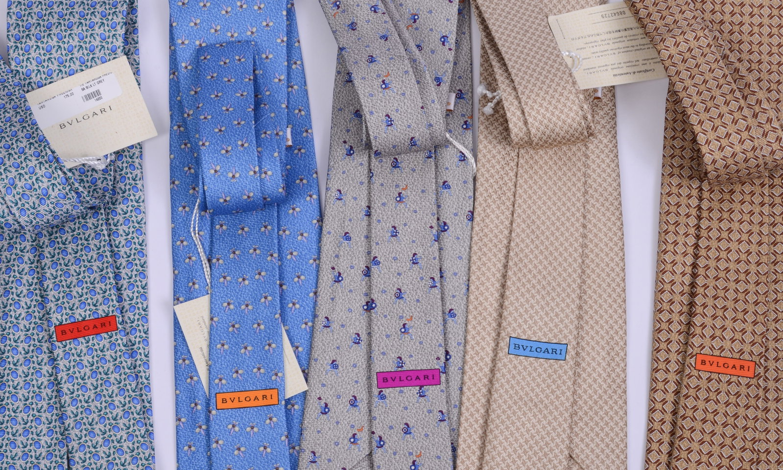 Five Bulgari Silk Neckties. - 2