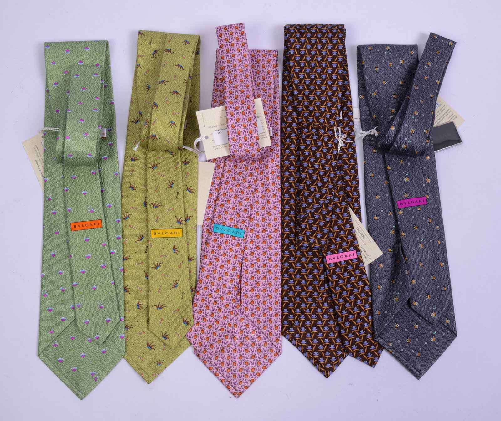 Five Bulgari Silk Neckties. - 2