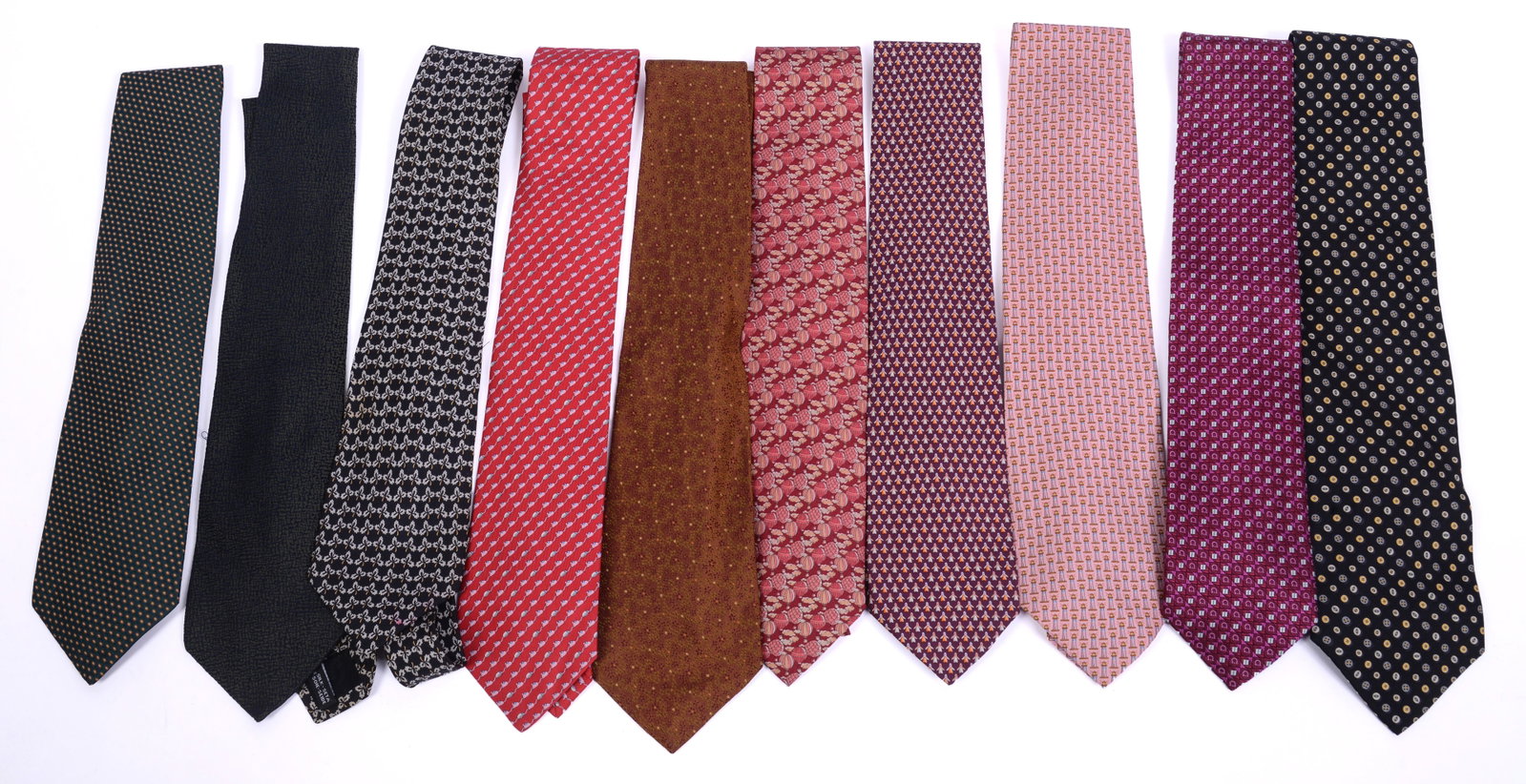 Ten Salvatore Ferragamo Silk Neckties.: Excellent condition.