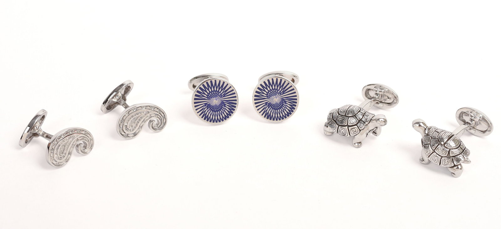 Three Pairs of Jan Leslie Sterling Cufflinks.: New in box.