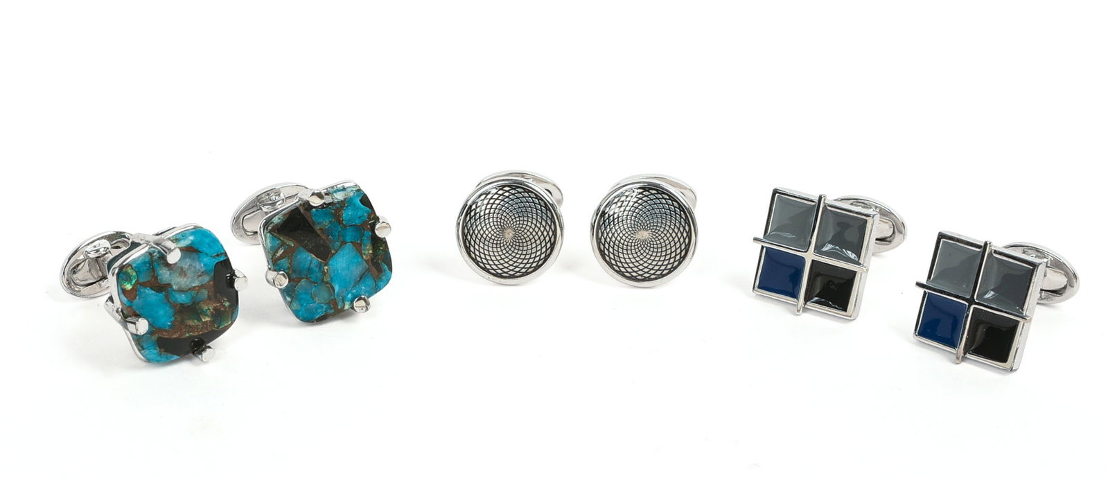 Three Pairs of Jan Leslie Sterling Cufflinks.: New in box.