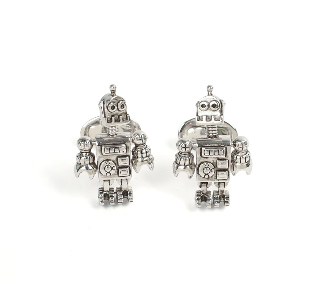 Jan Leslie Sterling Silver Articulated Robot Cufflinks.: New in bag.