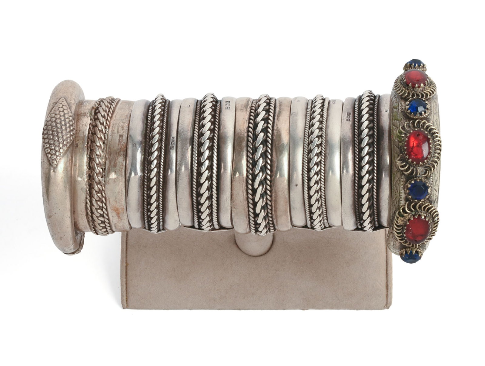 Eight Egyptian Bedouin Cuff Bracelets.: Diameters 2.25 to 2.5 inches.