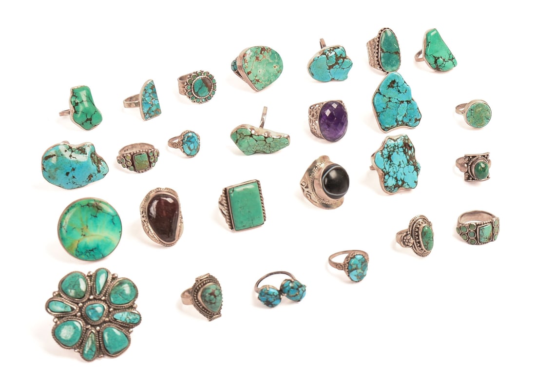 25 Turquoise and Other Sterling Silver Rings.: Assorted sizes. A few unmarked.