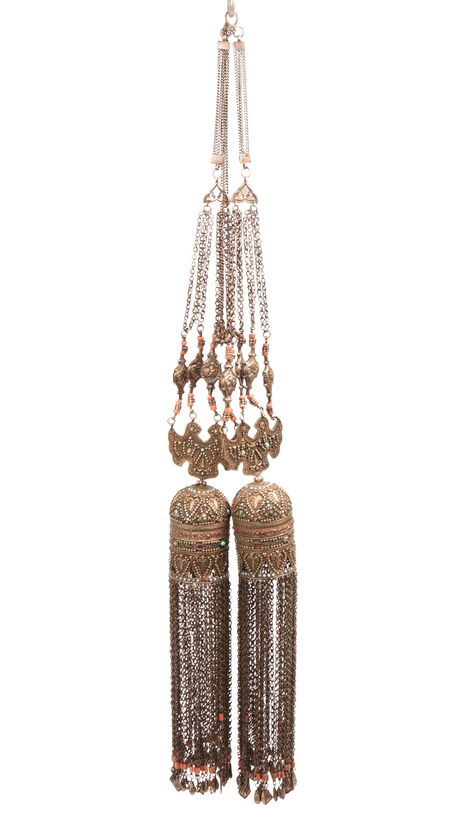 Pair of Kazakh Hanging Pendants.: Length 26 inches.
