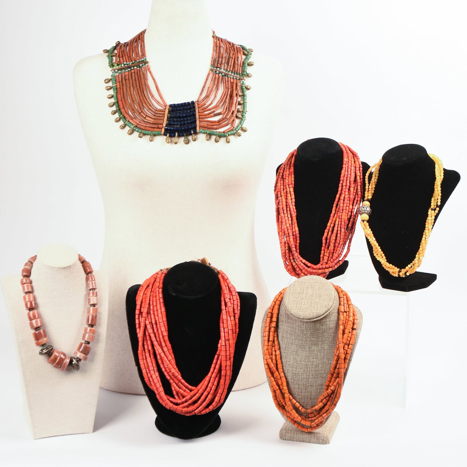 Six Kazakh Beaded Necklaces.: Lengths 15 to 24 inches.