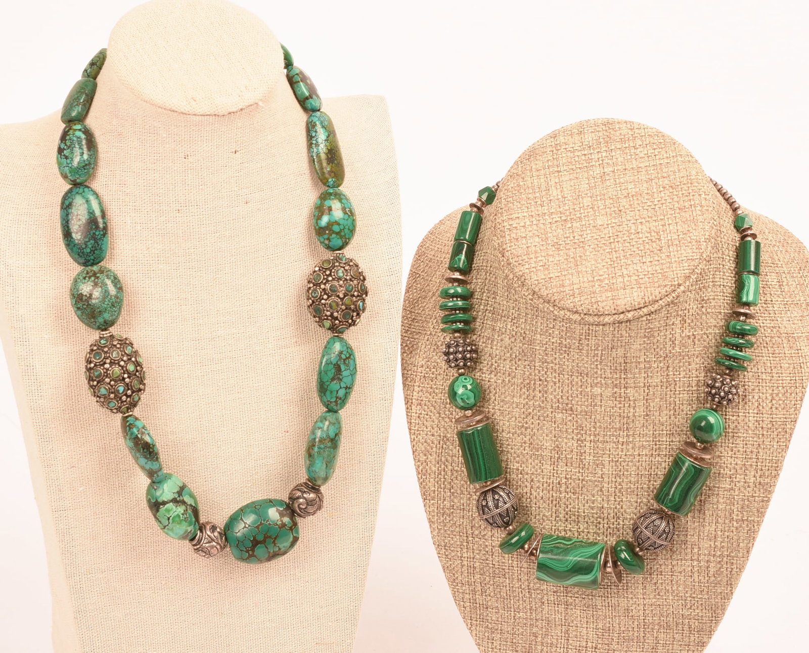 Two Turquoise Necklaces.: Lengths 14 and 16 inches.