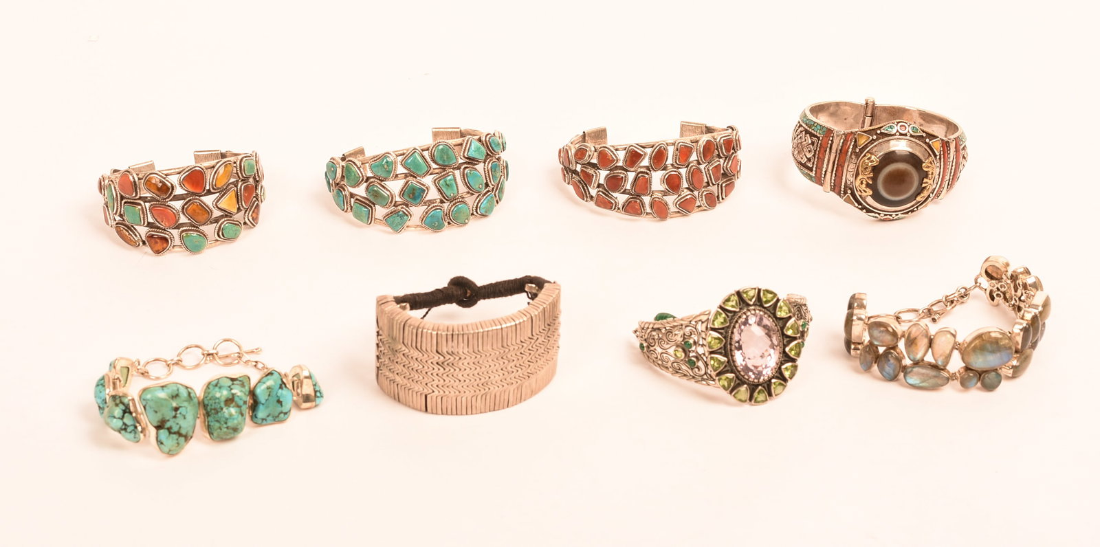 Eight Semi-Precious Stone Bracelets. - 2