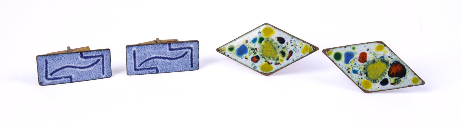 Two Pairs of Mid Century Enamel Cufflinks.: Lengths 1.25 and 1.5 inches.
