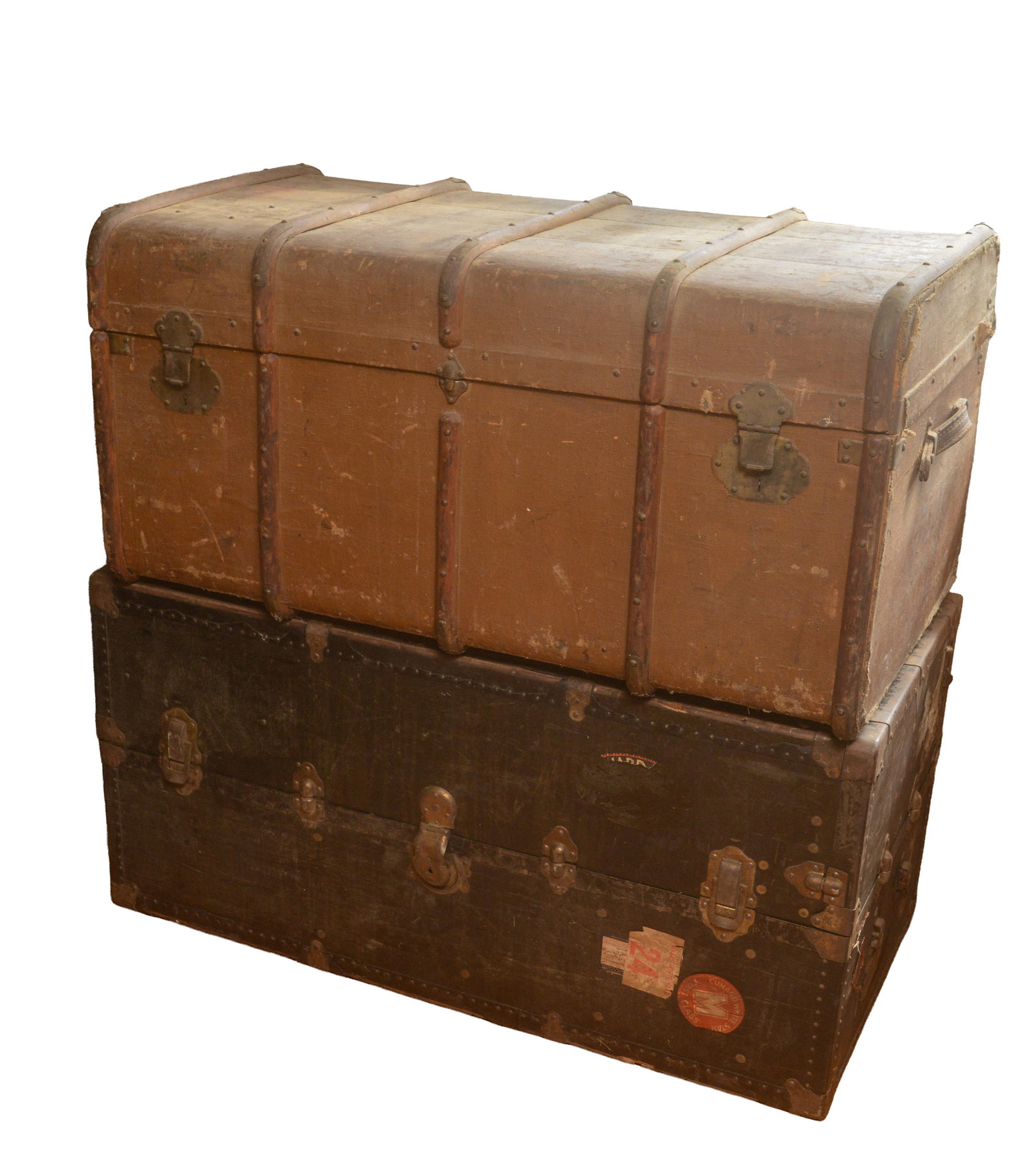 Two Steamer Trunks.: 20 x 41 x 23 and 22 x 45 x 21 inches. NO SHIPPING AVAILABLE. This item must be picked up Friday, June 19th in Kennebunkport, Maine.